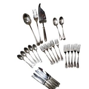 Christofle Malmaison Silver Plated Flatware 25 Piece Serving Forks Spoons Cake